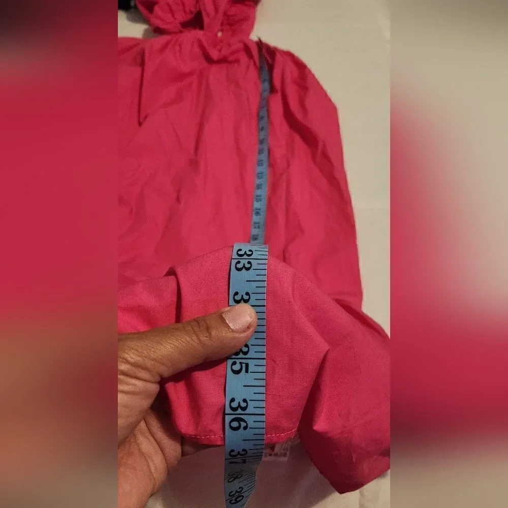 Zara Poplin Cut-off Puff-Sleeve Fucsia Dress Size Small - Picture 10 of 12